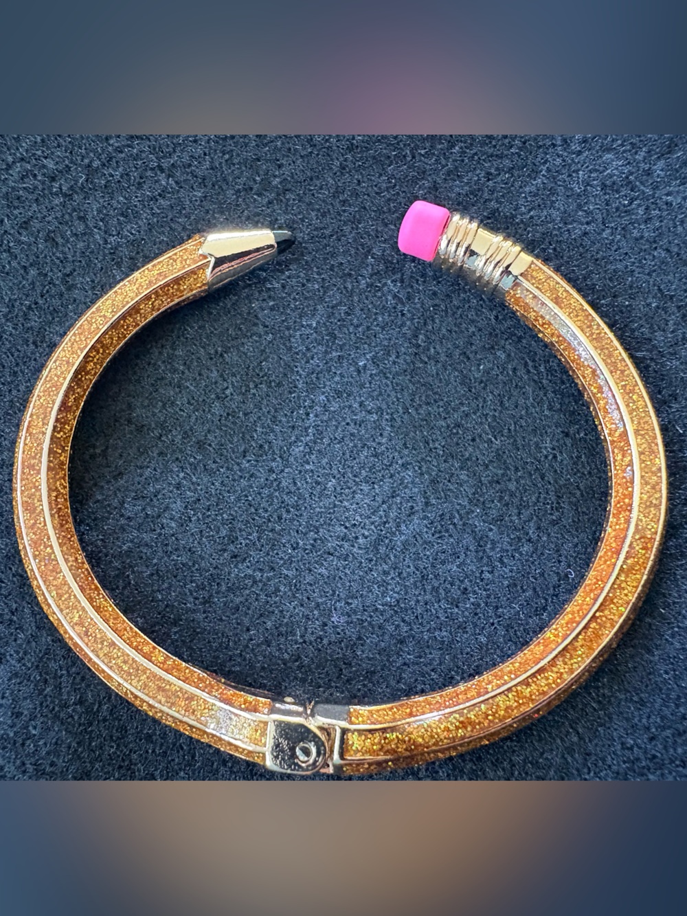 Betsey Johnson pencil bangle bracelet Gold bling pencil hinged bangle Signed